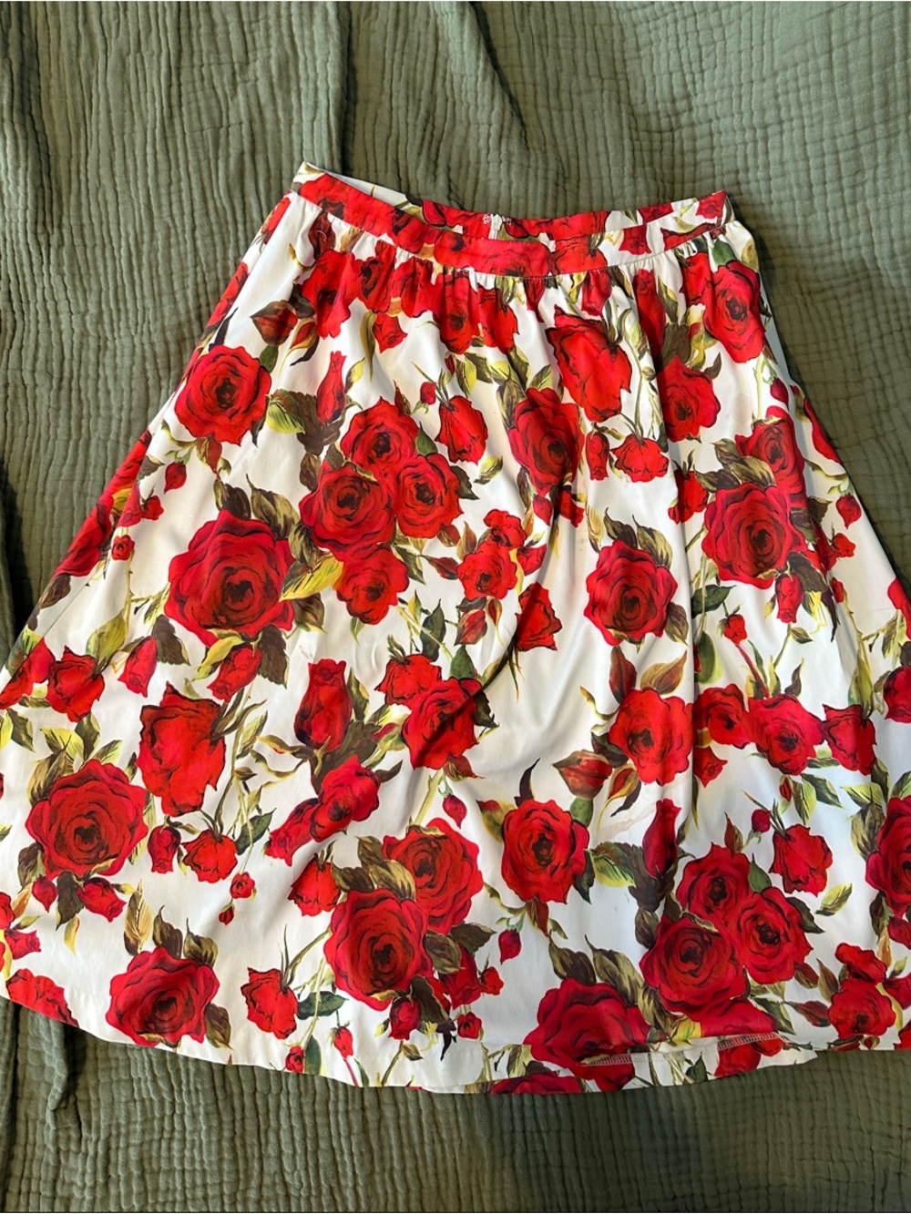 Ark & Co White Skirt with Red Rose Print